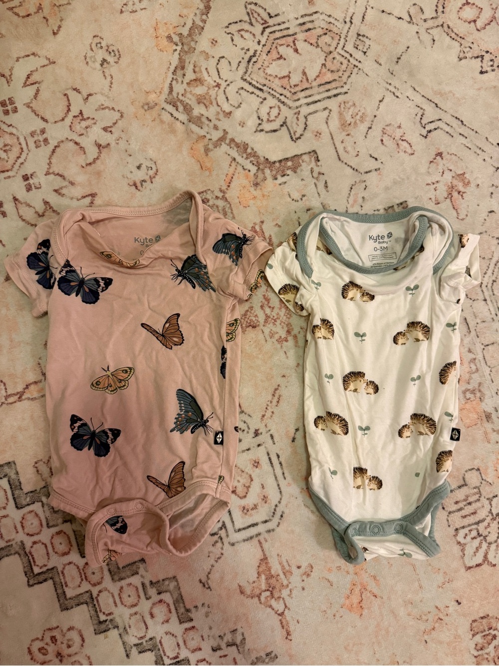 Kyte BABY Pink Butterfly Short Sleeve Bodysuit & Hedgehog Bodysuit Set